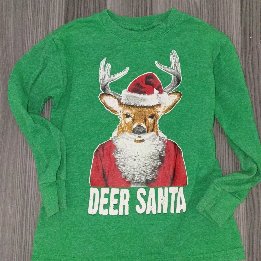 Boys Christmas Holiday Deer Santa 4-5 Long Sleeve Shirt